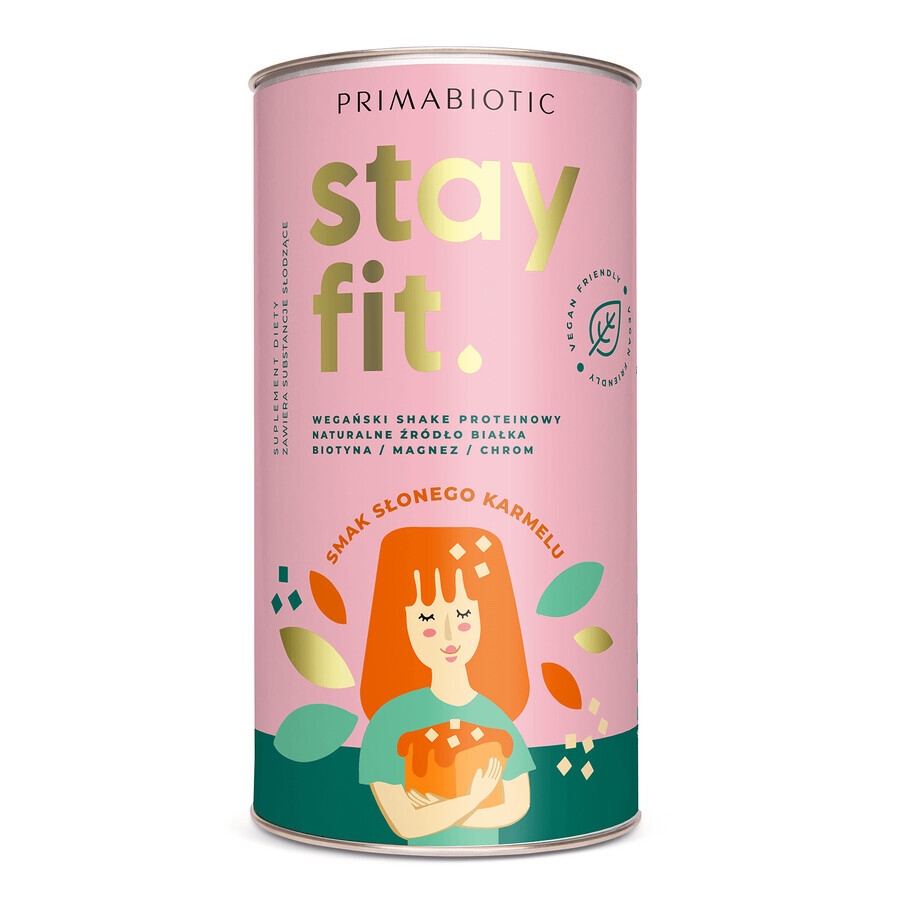 Primabiotic Stay Fit, shake proteic vegan, aromă de caramel sărat, 500 g