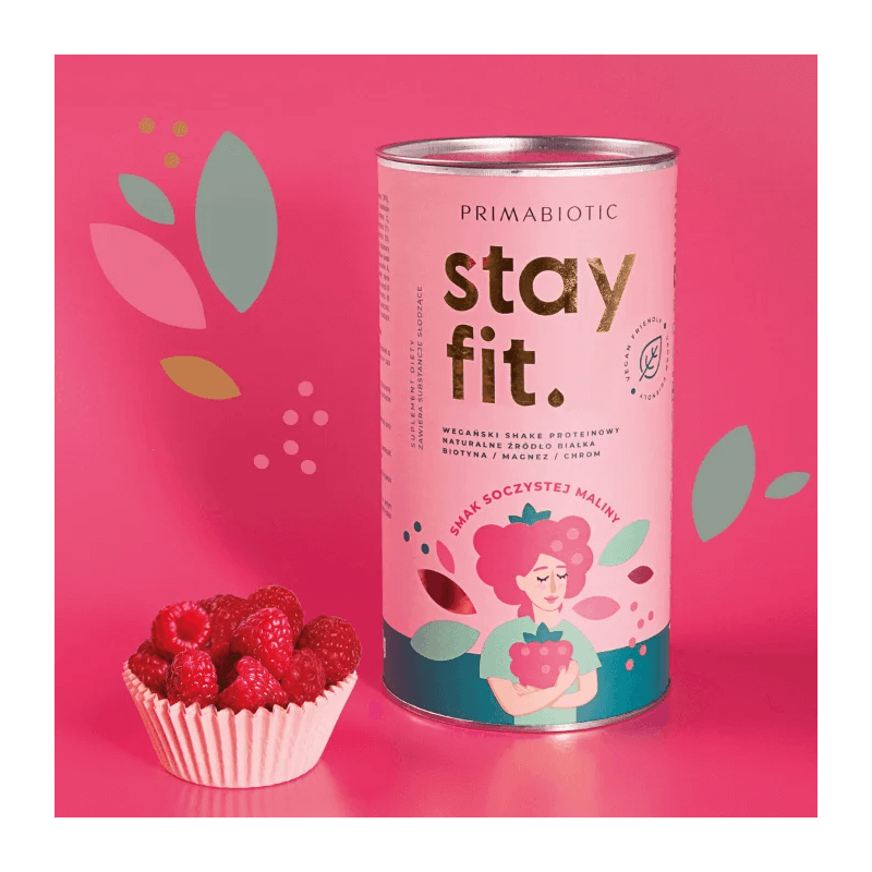 Primabiotic Stay Fit, shake proteic vegan, aromă de zmeură suculentă, 500 g