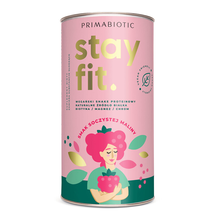 Primabiotic Stay Fit, shake proteic vegan, aromă de zmeură suculentă, 500 g