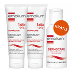 Set Emolium Dermocare, cremă hidratantă, piele sensibilă, uscată și predispusă la alergii, din ziua 1, 2 x 75 ml + emulsie de baie, 50 ml gratuit