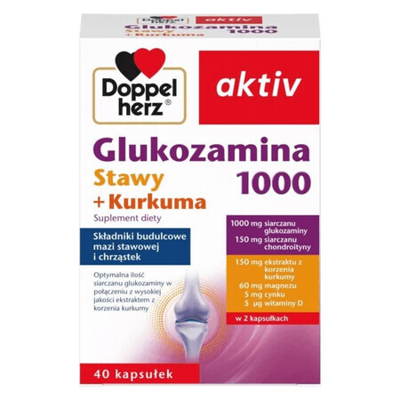 Doppelherz aktiv Glucozamină 1000 articulații + Curcumin, 40 capsule