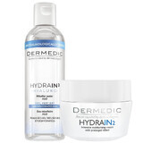 Set Dermedic Hydrain 2, langanhaltende Feuchtigkeitscreme, 50 g + Hydrain 3 Hialuro, H2O Mizellenflüssigkeit, 100 ml