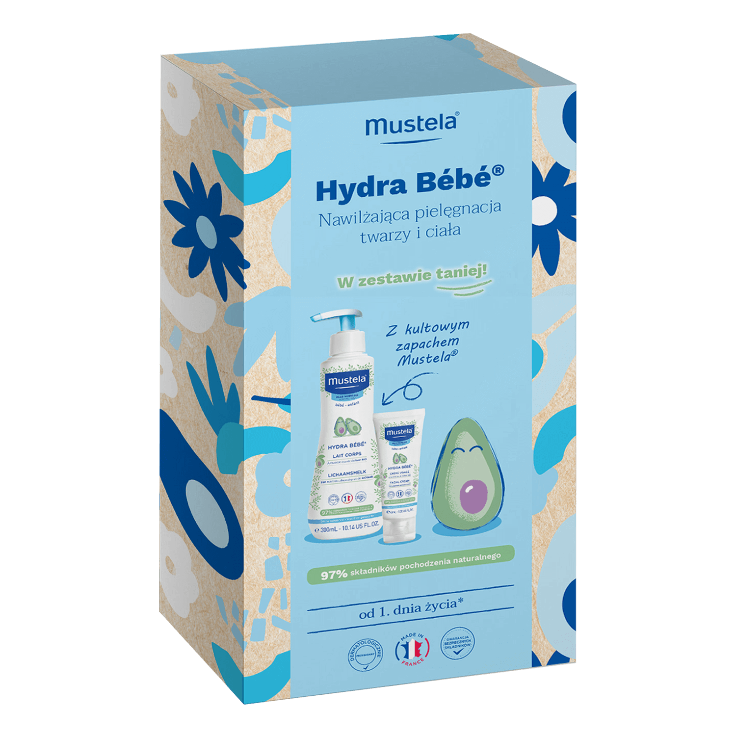 Mustela Hydra Bebe set cu avocado organic, din ziua 1, lapte de corp, 300 ml + cremă de față, 40 ml