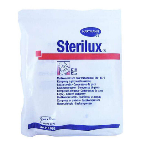 Sterilux, tampoane sterile de tifon, 17 fire, 12 straturi, 10 cm x 10 cm, 3 buc.