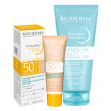 Bioderma Photoderm set fluido mineral cubriente, muy ligero, SPF 50+, 40 g + gel-crema calmante que prolonga el bronceado, 100 ml