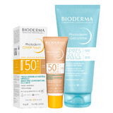 Bioderma Photoderm set, fluido mineral cubriente, oscuro, SPF 50+, 40 g + gel-crema calmante que prolonga el bronceado, 100 ml