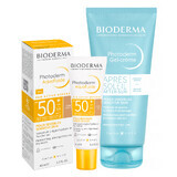 Lote Bioderma Photoderm, fluido solar ultraligero, oscuro, FPS 50+, 40 ml + gel-crema calmante para prolongar el bronceado, 100 ml