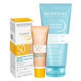 Bioderma Photoderm set, fluido mineral opaco, ligero, FPS 50+, 40 g + gel-crema calmante prolongador del bronceado, 100 ml