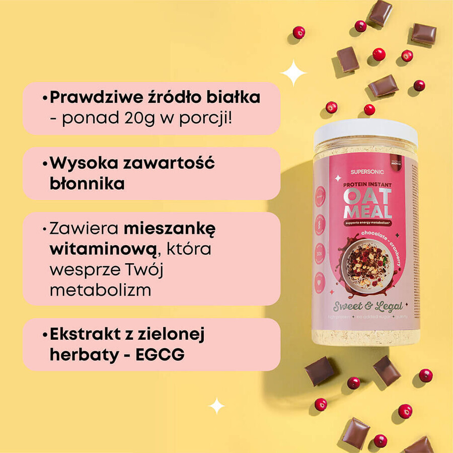 Supersonic, fulgi de ovăz instant cu proteine, aromă de ciocolată și merișoare, 660 g