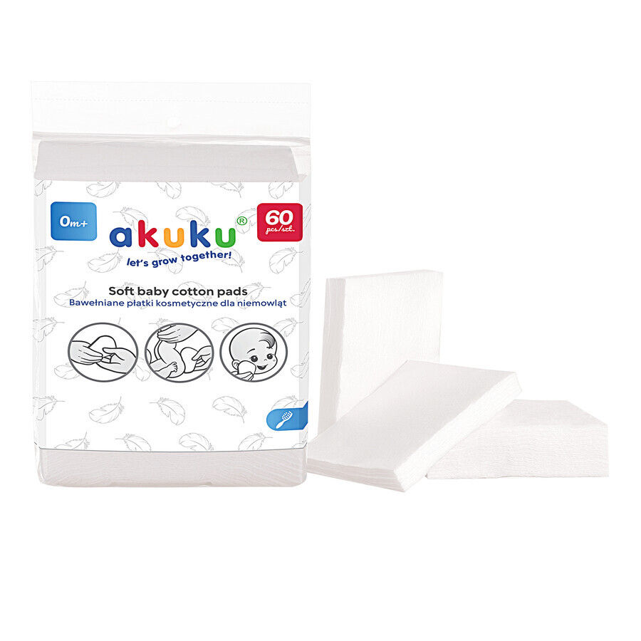 AKUKU, cuscinetti cosmetici per bambini, cotone, 60 pezzi