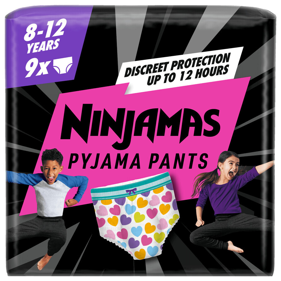 Pampers Ninjamas Pyjamabroek, luiers voor meisjes. 8-12 jaar, 27-43 kg, 9 stuks