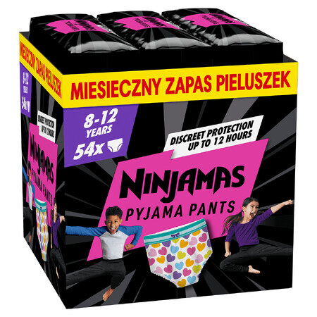 Pampers Ninjamas Pyjama Pants, couches pour filles, 8-12 ans, 27-43 kg, 54 pièces