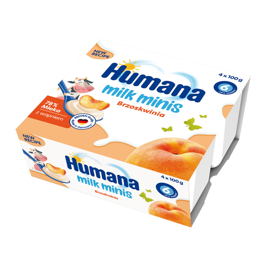 Humana Milk Minis Yogourt dessert aromatisé à la pêche, après 6 mois, 4 x 100 g