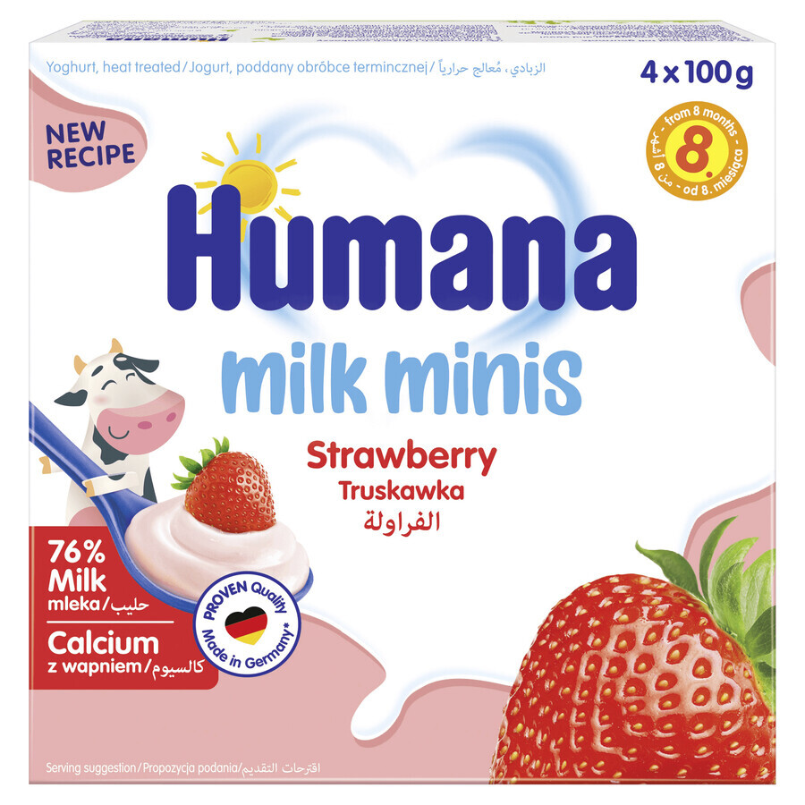 Humana Milk Minis Joghurt-Dessert mit Erdbeergeschmack, nach 8 Monaten, 4 x 100 g