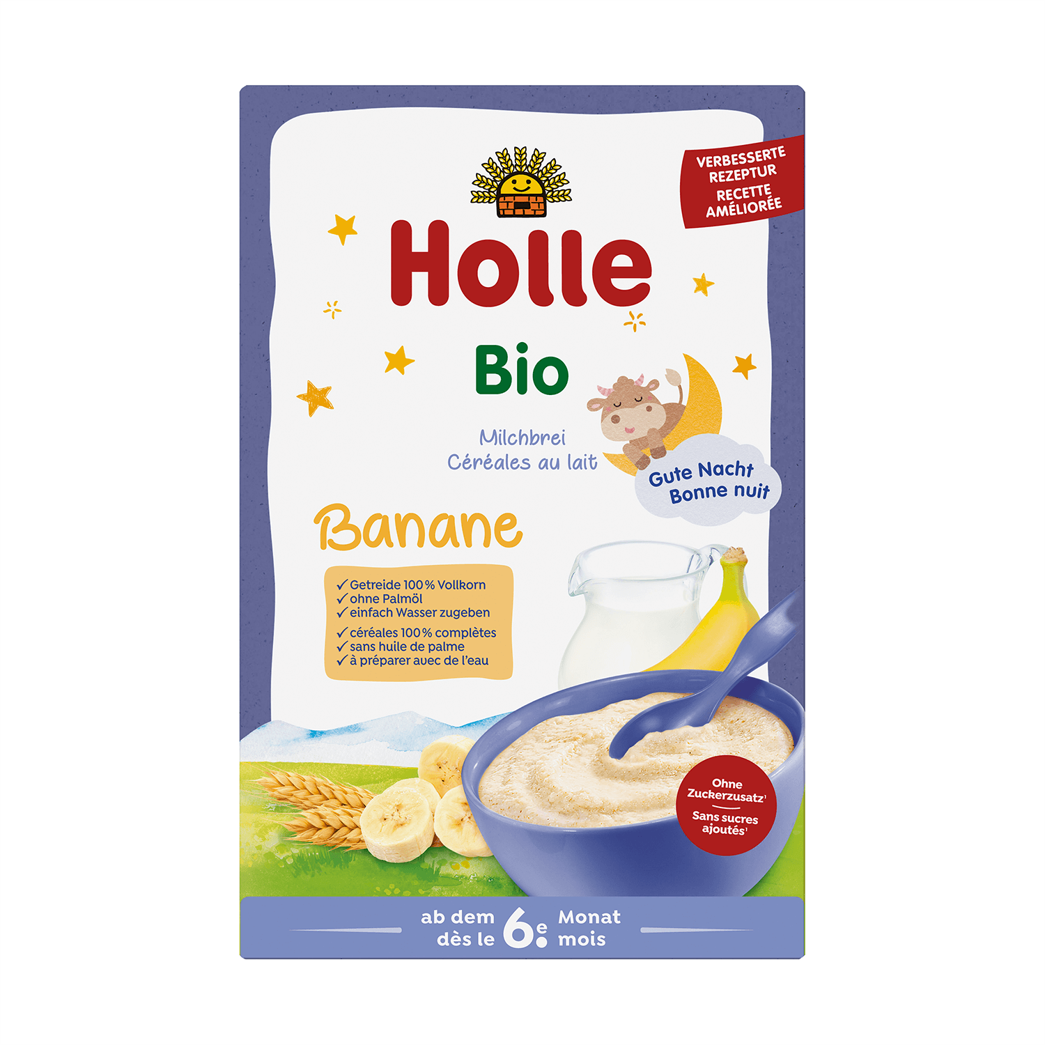 Terci de lapte și banane Holle Bio, cereale integrale, după 6 luni, 250 g