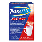 Theraflu Max Grip 1000 mg + 70 mg + 10 mg, pulbere pentru soluție orală, aromă de fructe de pădure și mentol, 10 pliculețe 