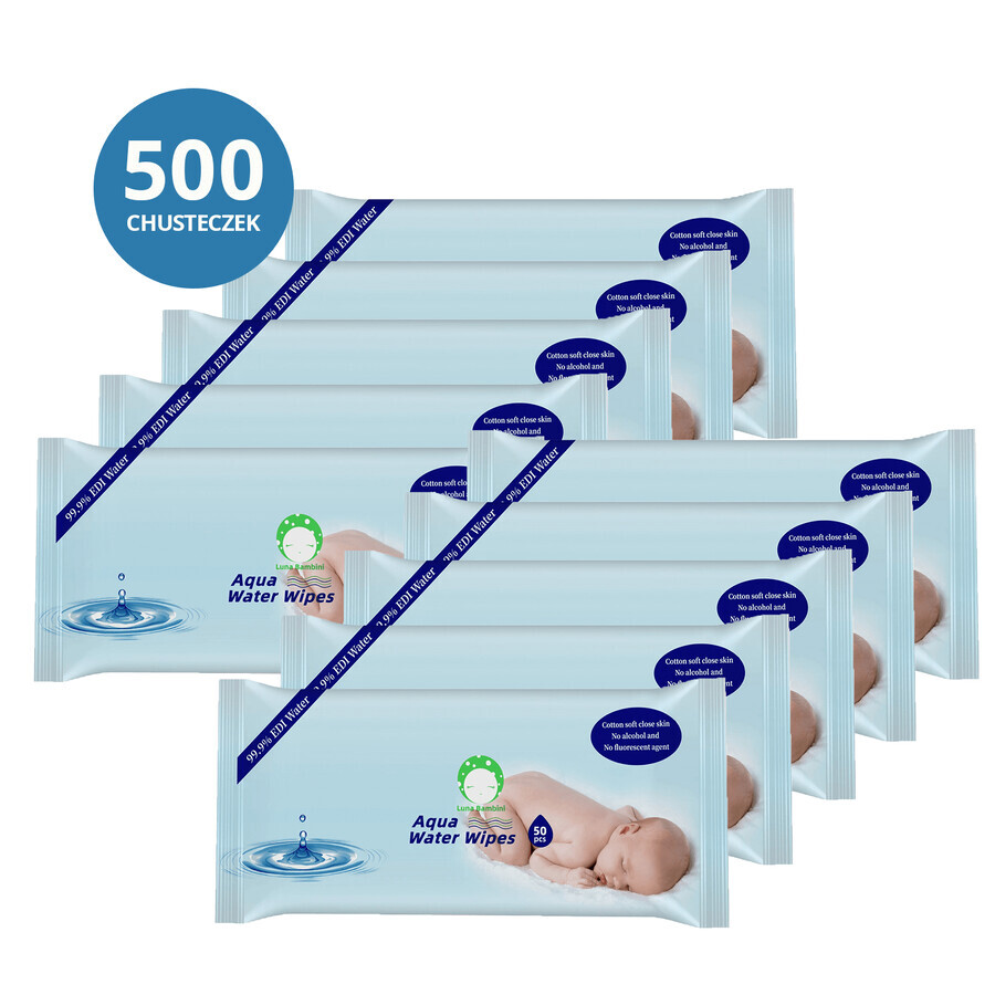 Luna Bambini Aqua Water Wipes Set, Feuchttücher, Wasser, 10 x 50 Stück