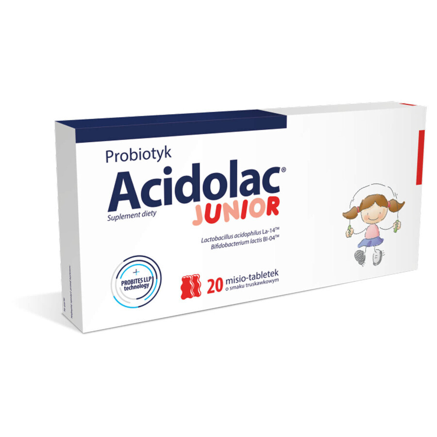 Acidolac Junior set, per bambini a partire dai 3 anni di età, gusto fragola, 3 x 20 compresse di orsacchiotto