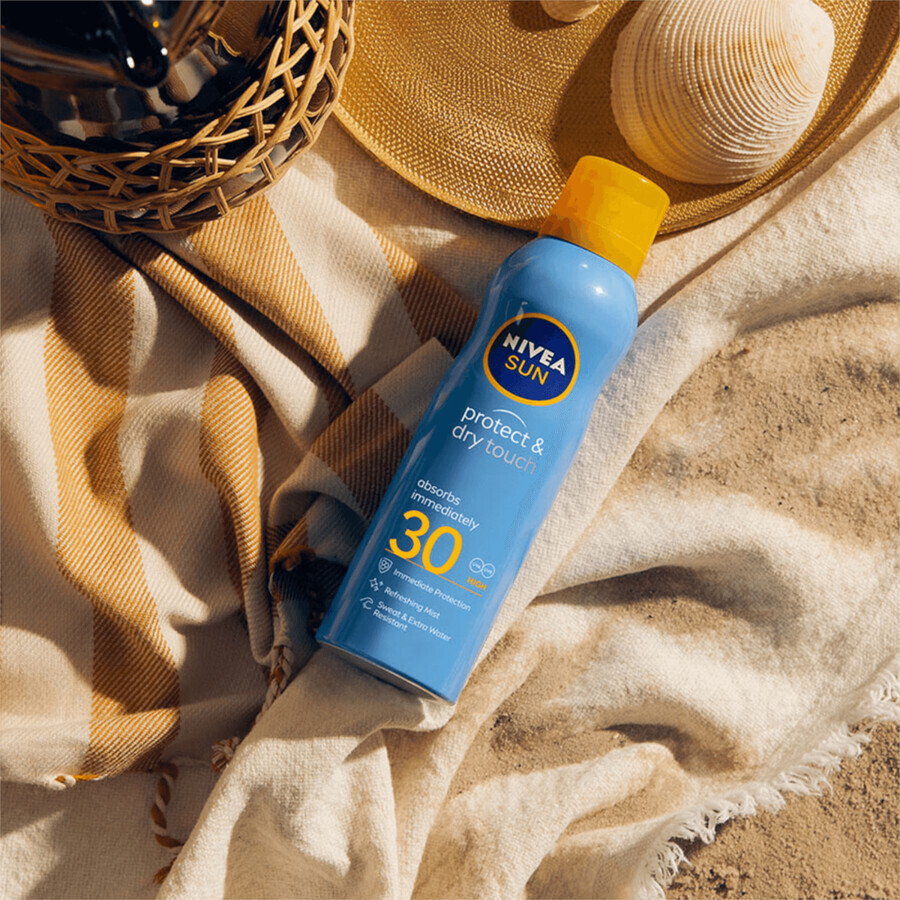 Nivea Sun Protect &amp; Dry Touch, Loțiune spray cu protecție solară, SPF 30, 200 ml