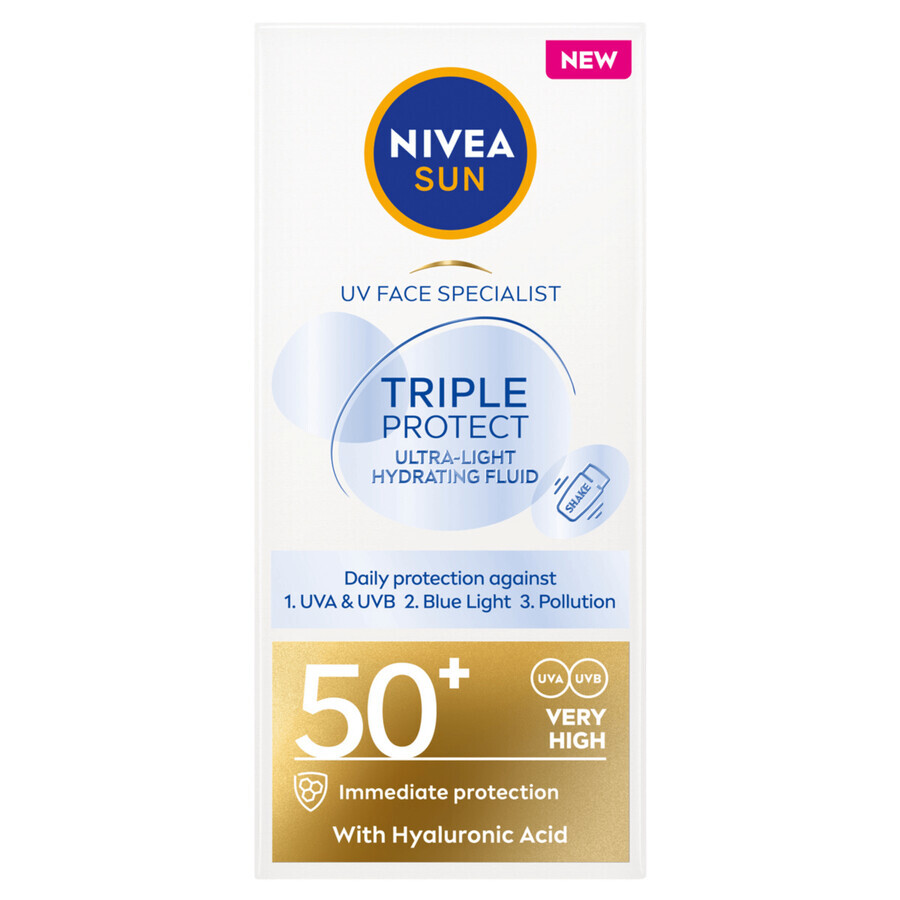 Nivea Sun Tripple Protect, fluid pentru față, SPF 50+, 40 ml