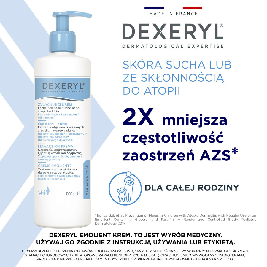 Dexeryl, cremă emolientă pentru pielea uscată, 500 g