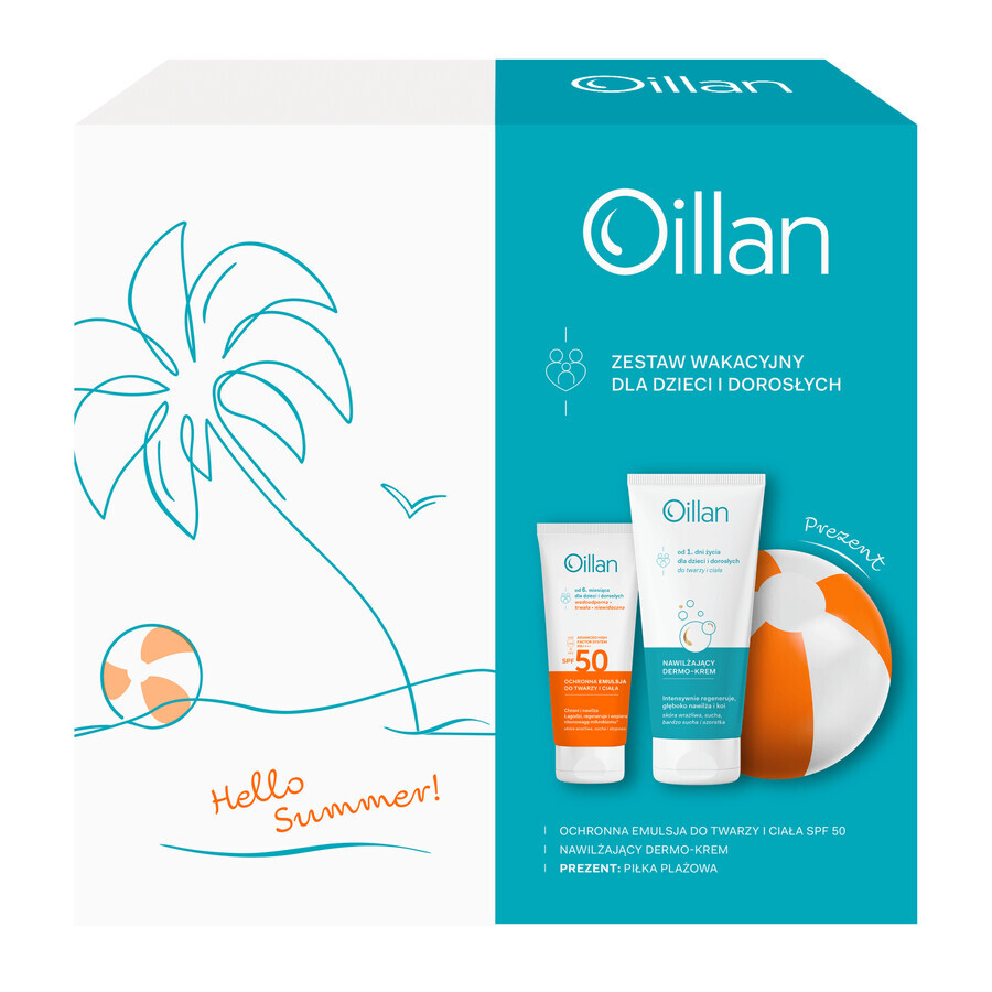 Set Oillan Sun, Schützende Gesichts- und Körperemulsion, SPF 50, 100 ml + feuchtigkeitsspendende Dermo-Creme, ab Tag 1, 200 ml gratis