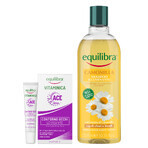 Set Equilibra Vitaminica, cremă de ochi netezitoare, 15 ml + Camomila, șampon de mușețel iluminator, 300 ml