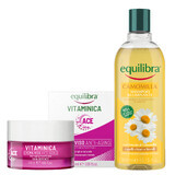 Kit Equilibra Vitaminica, cremă de față anti-îmbătrânire, 75 ml + Camomila, șampon iluminator cu mușețel, 300 ml