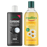 Set Equilibra Carbone Attivo, șampon de curățare, aloe vera, 250 ml + Camomila, șampon iluminator cu mușețel, 300 ml