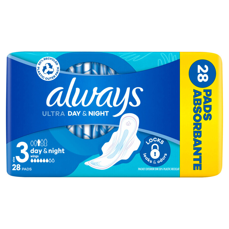 Always Ultra Winged Sanitary Napkins, Size 3, Day & Night, 28 Count