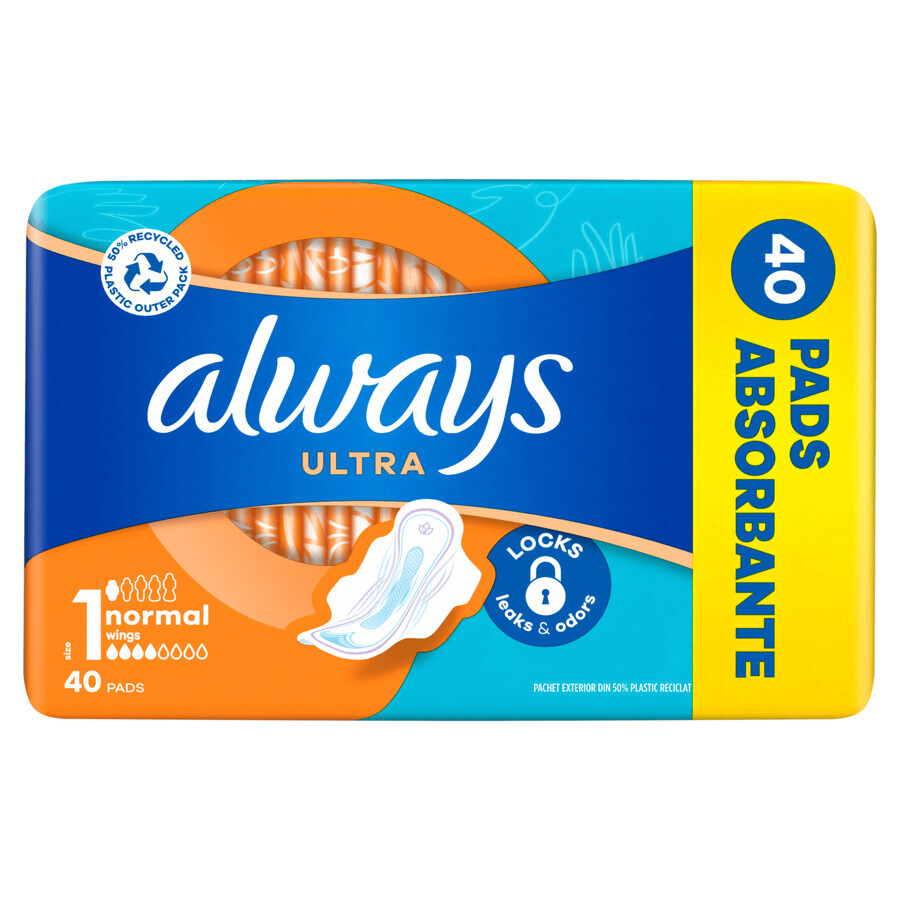 Always Ultra, șervețele sanitare cu aripi, mărimea 1, Normal, 40 buc