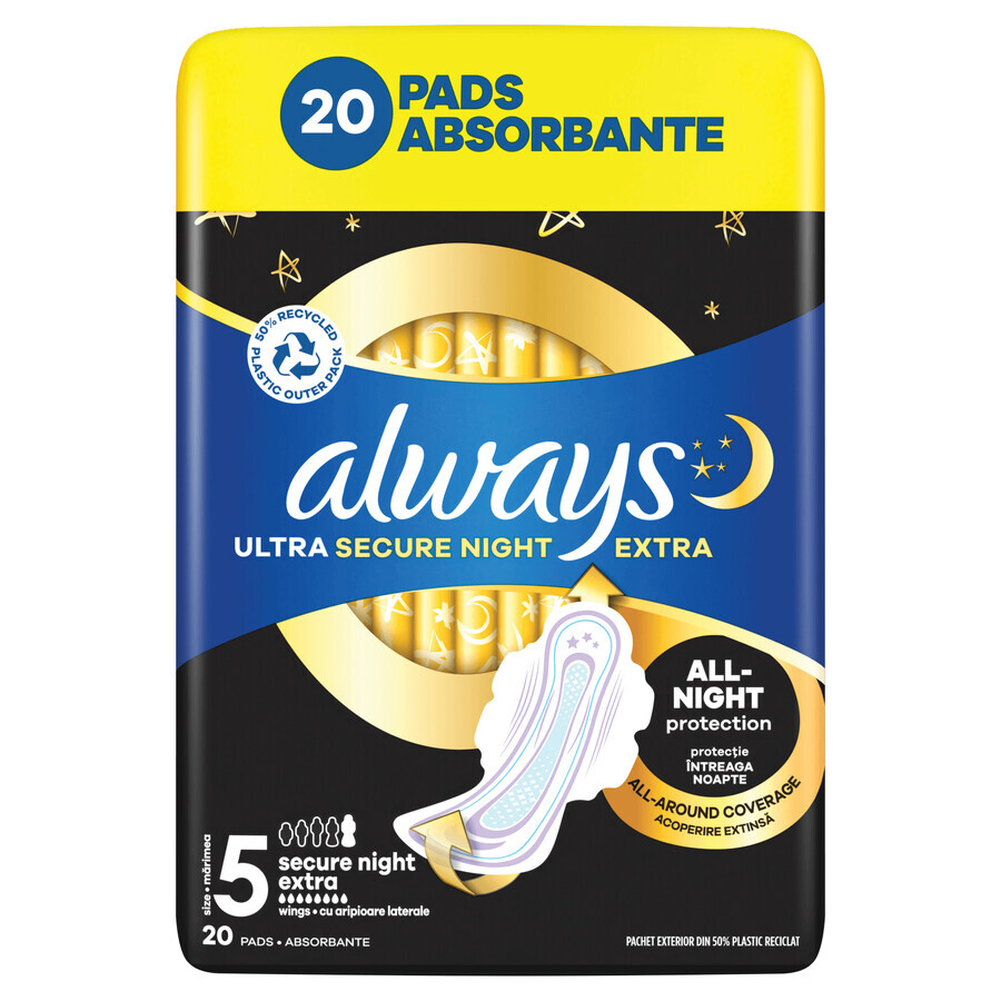 Always Ultra, maandverband met vleugels, maat 5, Secure Night Extra, 20 stuks