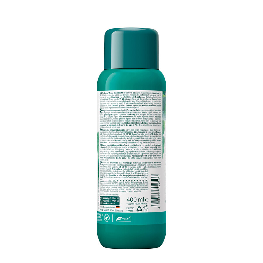 Kneipp Eucalyptus Bath, spumă de baie aromatică, eucalipt și mentă, 400 ml