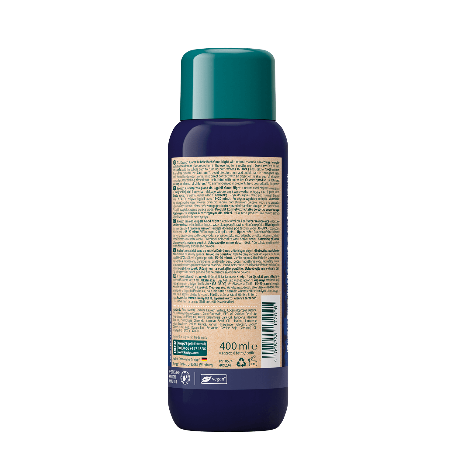 Kneipp Good Night, spumă de baie aromatică, pin elvețian și amyris, 400 ml