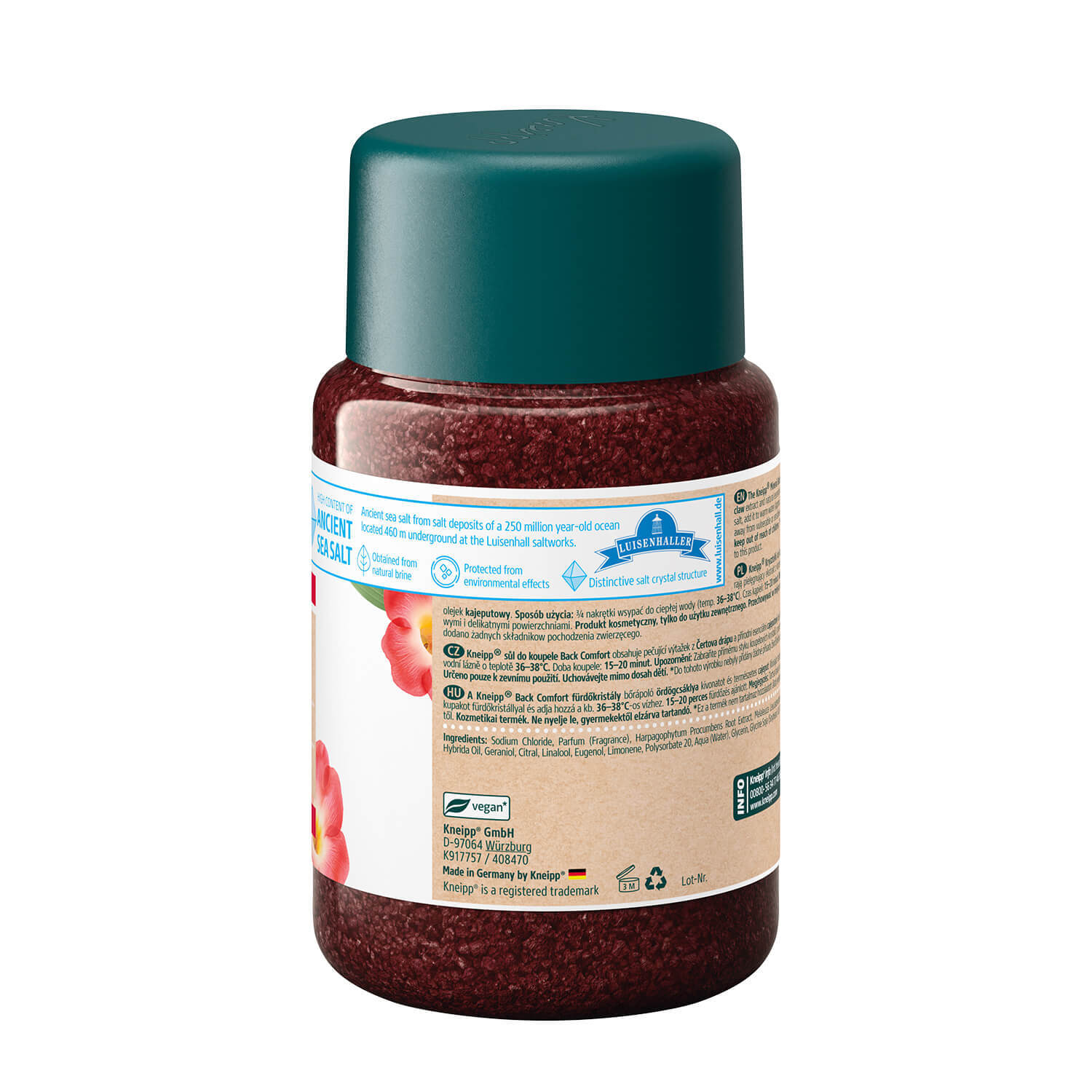 Kneipp Back Comfort, cristale de sare minerală pentru baie, gheară neagră, 500 g