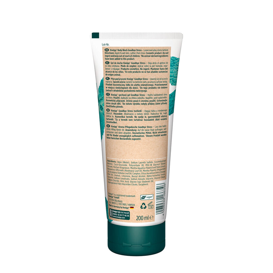 Kneipp Goodbye Stress, gel doccia, rosmarino e menta, 200 ml