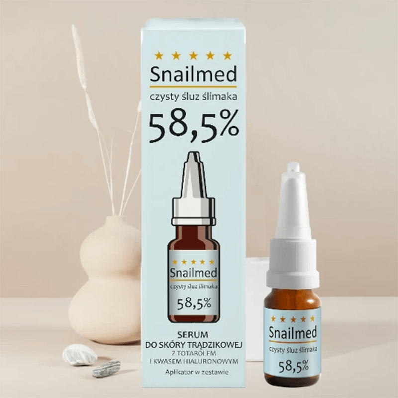 Snailmed Pure Snail Mucus 58,5%, ser normalizator anti-acnee, cu totarol și acid hialuronic, 8 ml