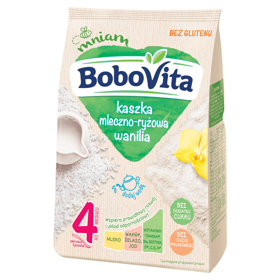 BoboVita Terci de orez cu lapte, vanilie, fără gluten, fără zahăr adăugat, după 4 luni, 230 g