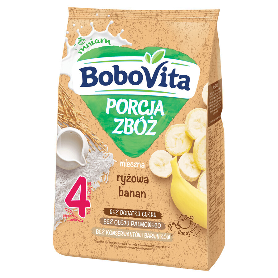 BoboVita Porcja Zbóż Terci de orez, banane, lapte, fără zahăr adăugat, după 4 luni, 210 g