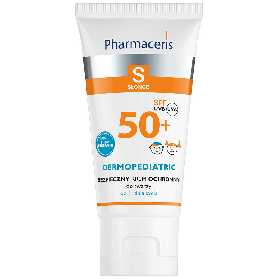 Pharmaceris S, veilige gezichtscrème, vanaf de geboorte, SPF 50+, 50 ml + Set, zonnebrandemulsie, SPF 50+, 10 ml + crème, gratis monster