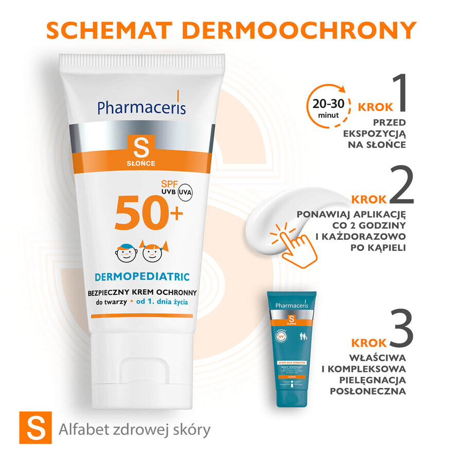 Pharmaceris S, veilige gezichtscrème, vanaf de geboorte, SPF 50+, 50 ml + Set, zonnebrandemulsie, SPF 50+, 10 ml + crème, gratis monster