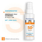 Pharmaceris S Dermopediatric, spray de protecție minerală, din prima zi, SPF 50+, 100 ml + Set, emulsie de protecție solară, SPF 50+, 10 ml + cremă, eșantion gratuit