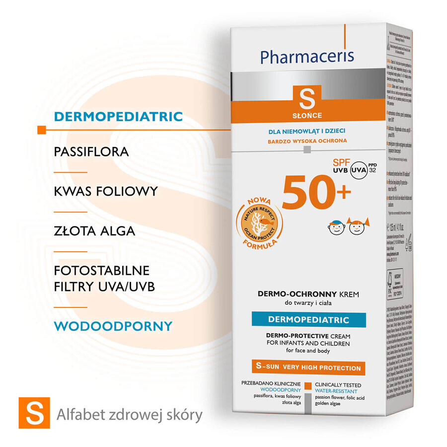 Pharmaceris S, crema di protezione solare, oltre 6 mesi, SPF 50+, 125 ml + Set, emulsione di protezione solare, SPF 50+, 10 ml + crema, campione gratuito