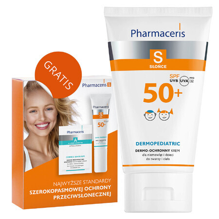 Pharmaceris S, crema di protezione solare, oltre 6 mesi, SPF 50+, 125 ml + Set, emulsione di protezione solare, SPF 50+, 10 ml + crema, campione gratuito