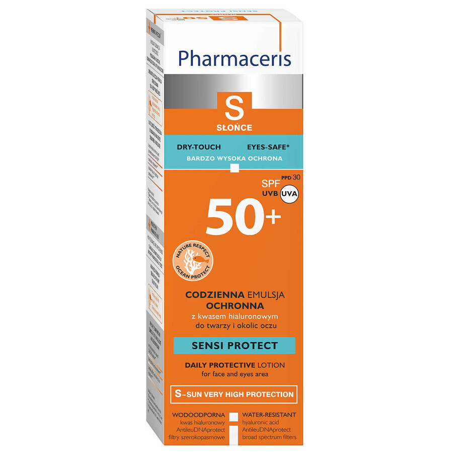 Pharmaceris S Sensi Protect, emulsie de protecție zilnică, SPF 50+, 50 ml + Set, emulsie de protecție solară, SPF 50+, 10 ml + cremă, eșantion gratuit