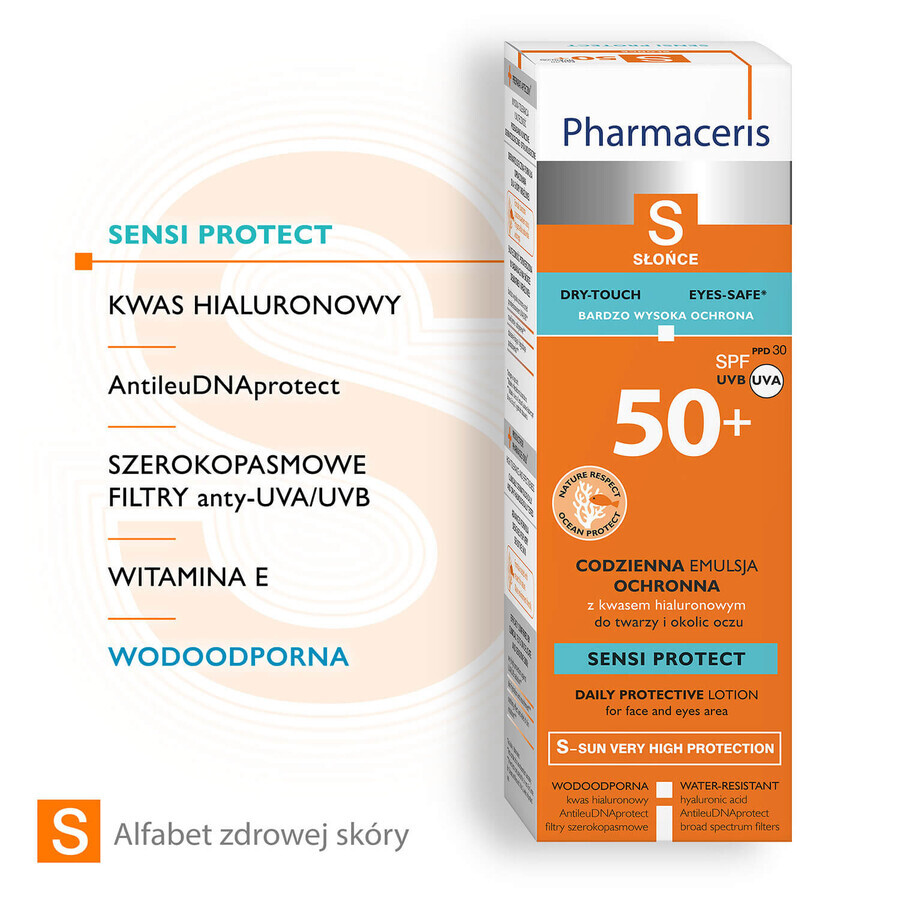 Pharmaceris S Sensi Protect, emulsie de protecție zilnică, SPF 50+, 50 ml + Set, emulsie de protecție solară, SPF 50+, 10 ml + cremă, eșantion gratuit