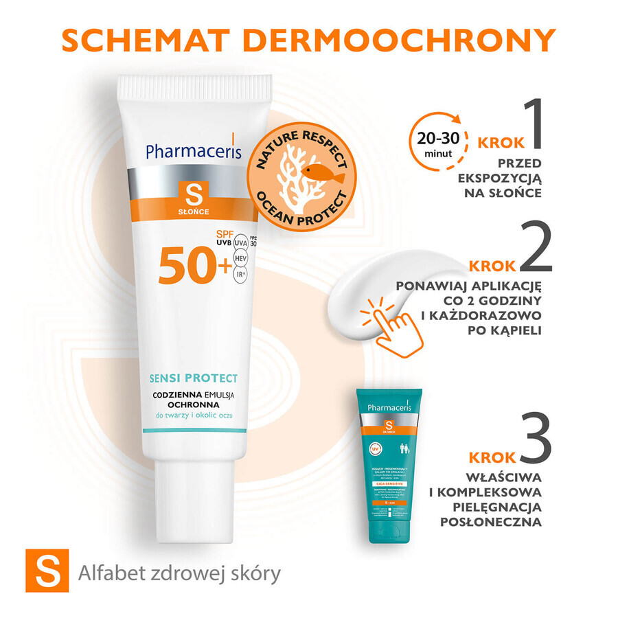 Pharmaceris S Sensi Protect, emulsie de protecție zilnică, SPF 50+, 50 ml + Set, emulsie de protecție solară, SPF 50+, 10 ml + cremă, eșantion gratuit