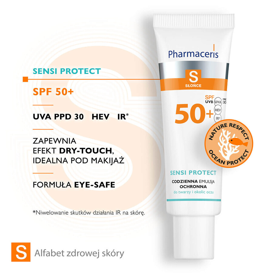 Pharmaceris S Sensi Protect, emulsie de protecție zilnică, SPF 50+, 50 ml + Set, emulsie de protecție solară, SPF 50+, 10 ml + cremă, eșantion gratuit