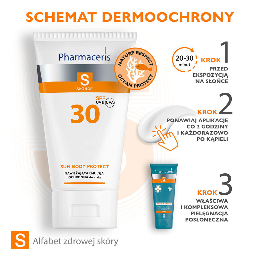 Pharmaceris S Sun Body Protect, emulsione solare protettiva SPF 30, 150 ml + Set, emulsione solare protettiva, SPF 50+, 10 ml + crema, campione gratuito