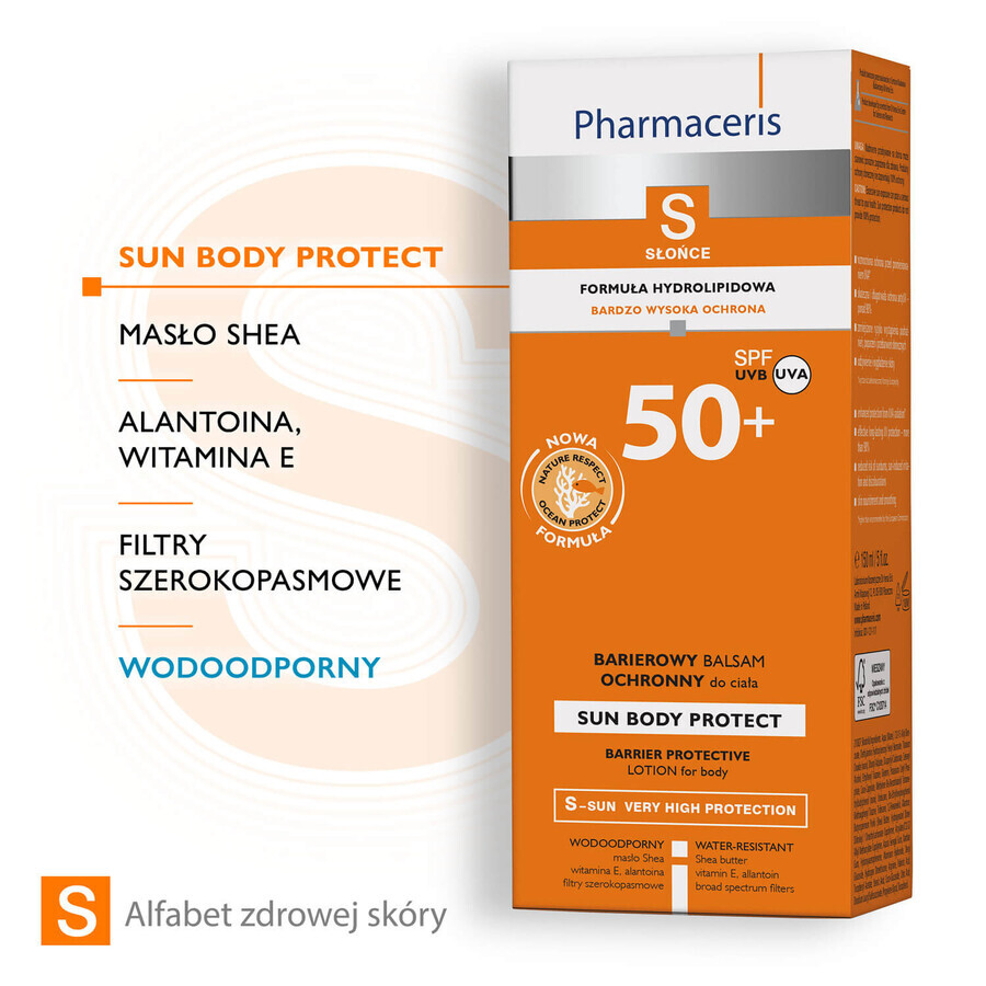 Pharmaceris S Sun Body Protect, lozione protettiva per il corpo, SPF 50+, 150 ml + Set, emulsione solare, SPF 50+, 10 ml + crema, campione gratuito